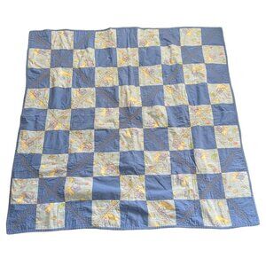 Vintage Baby Quilt Blanket Animals Blue Frog Turtle 53 1/2 x 51 Handmade Cover